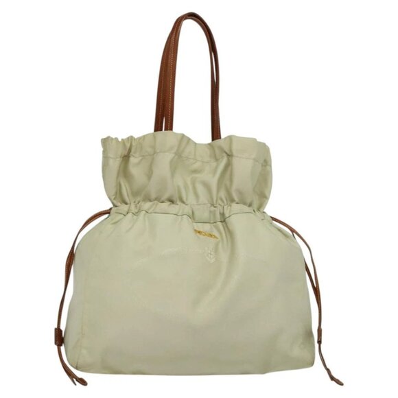 PRADA Shoulder Bag Nylon Beige Gold Auth MX164 - Picture 1 of 15